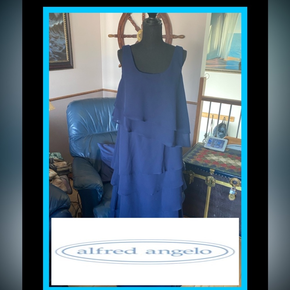 Alfred Angelo Deep Blue Layered Maxi Dress - Picture 2 of 7